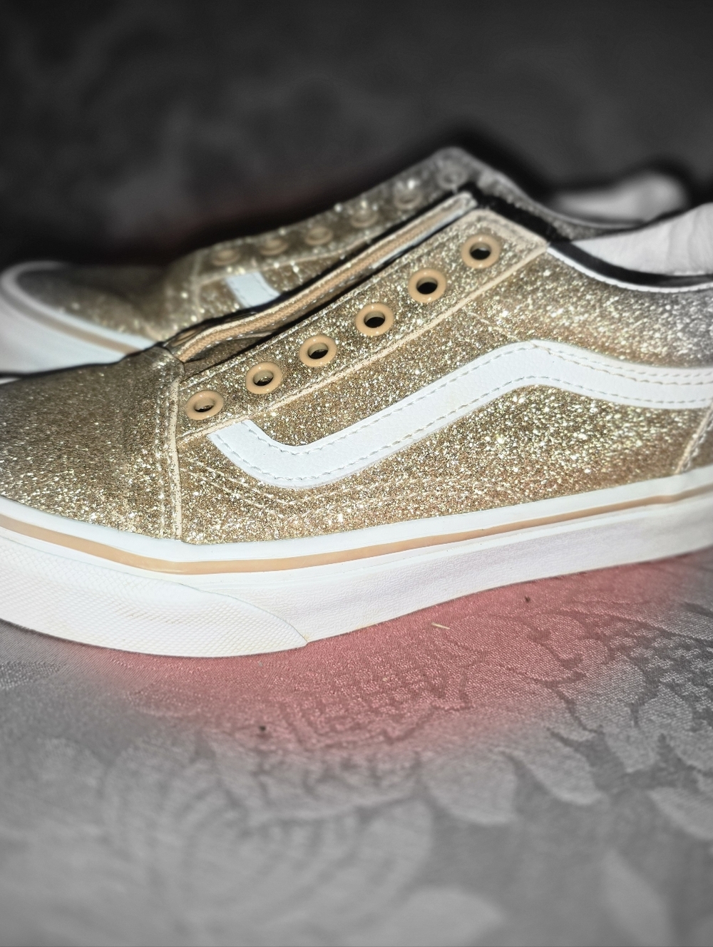 Girls Vans Bling gold sparkle glitter sneakers Worn Twice Sz 2.5